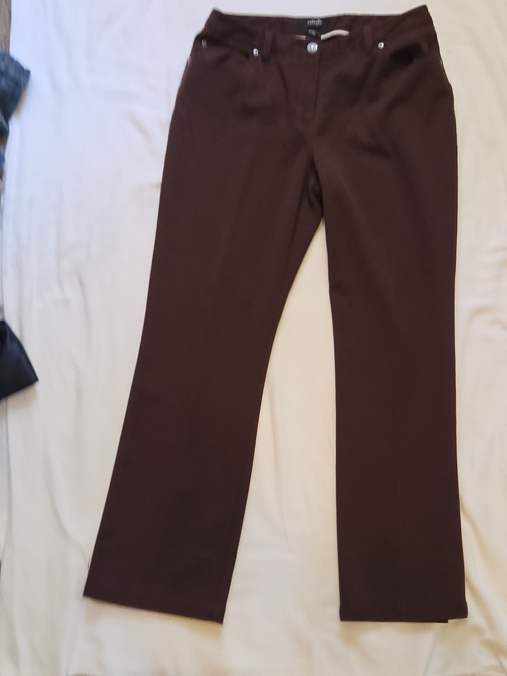 Rafaella Women's Petite Brown Straight Leg Twill Flat Front Stretch Pockets 31"